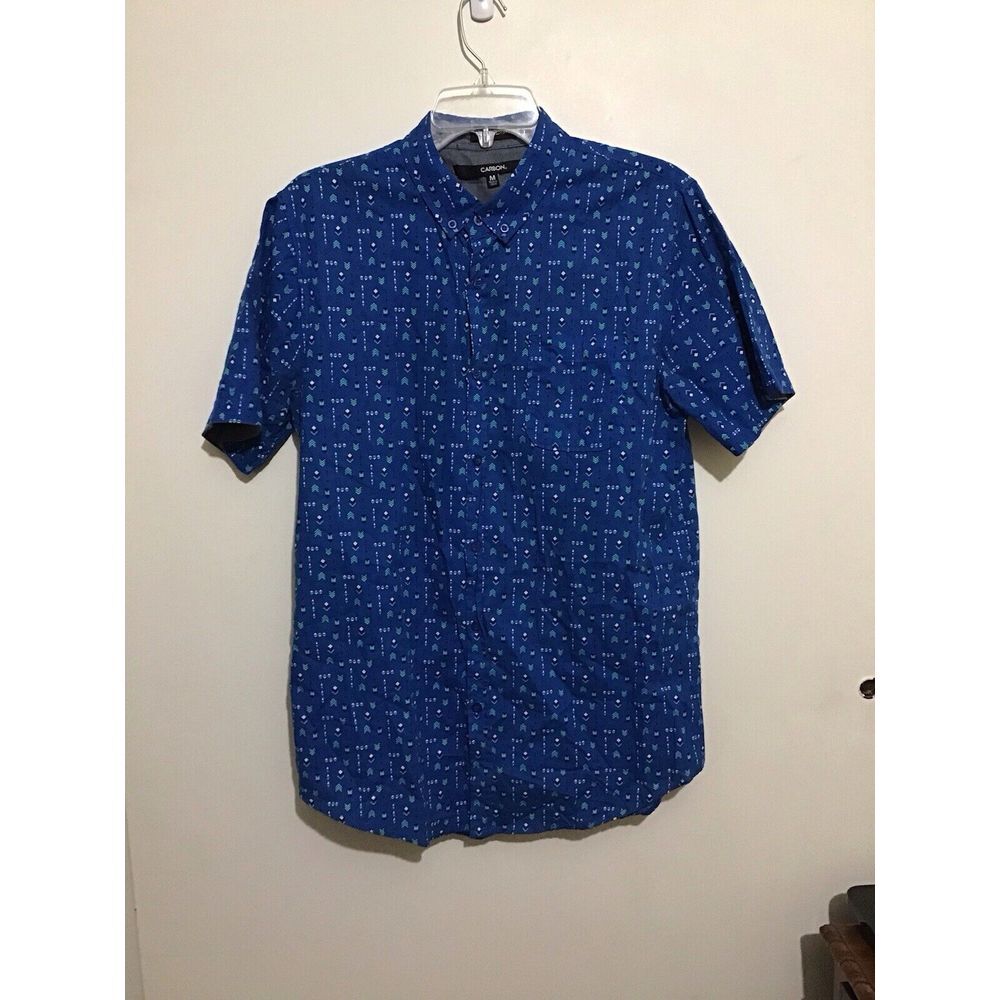Carbon Mens Shirt Adult Medium Longer Length Blue  Arrows Button‎ Down